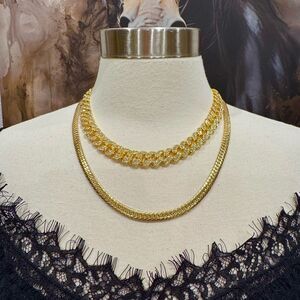 14K GOLD CHUNKY LINK CUBAN CHAIN AND DIAMOND ACCENTS NECKLACE AND BRACELET SET